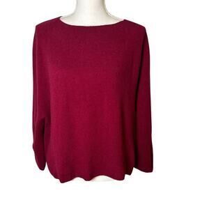 Noble Japan woman red burgundy wool dolman sleeve boat neck hi low sweater M-L**
